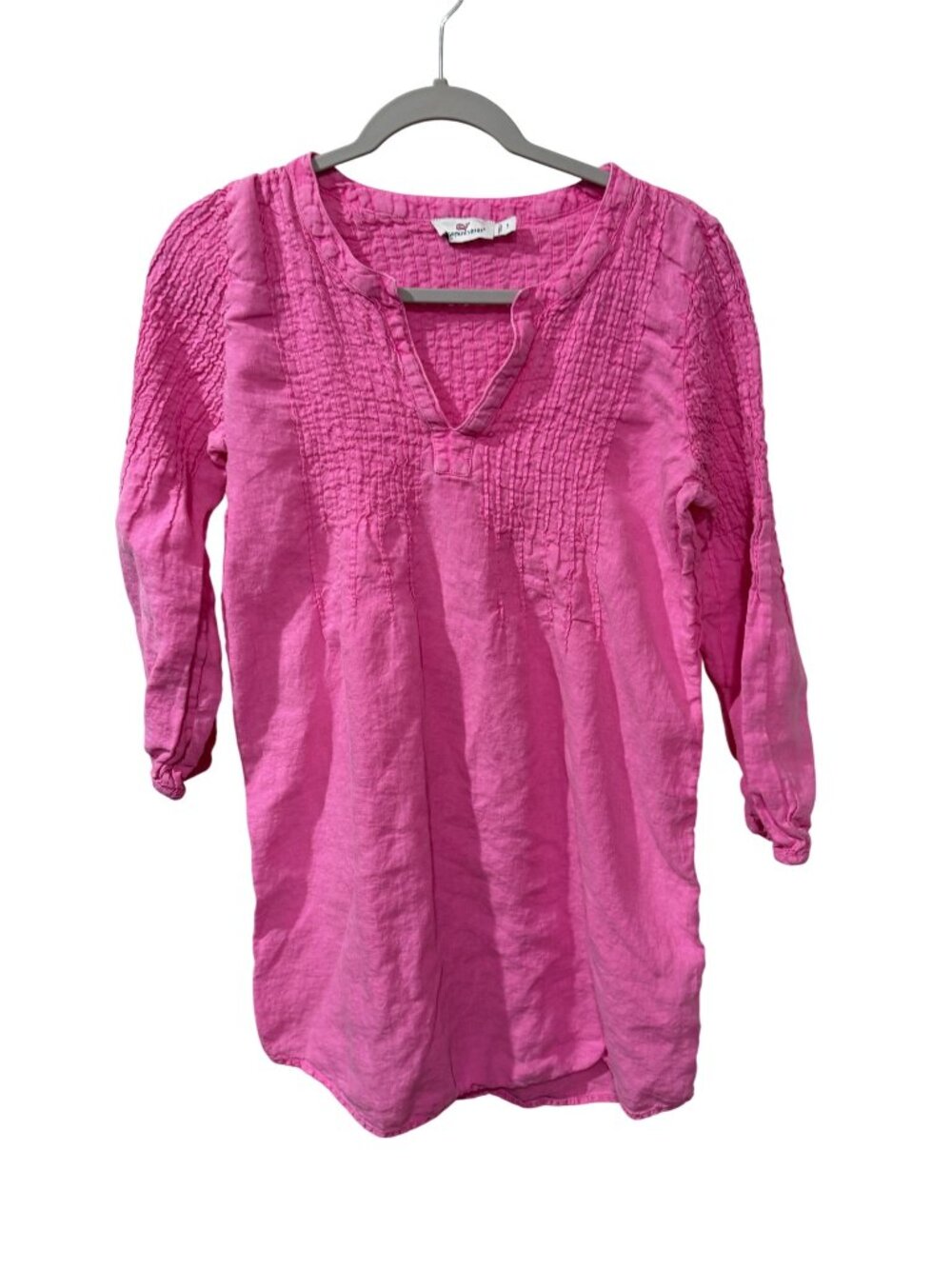 Vineyard Vines Pink Smocked 3/4 Sleeve Blouse Womens Small 100% Linen Lightweigh